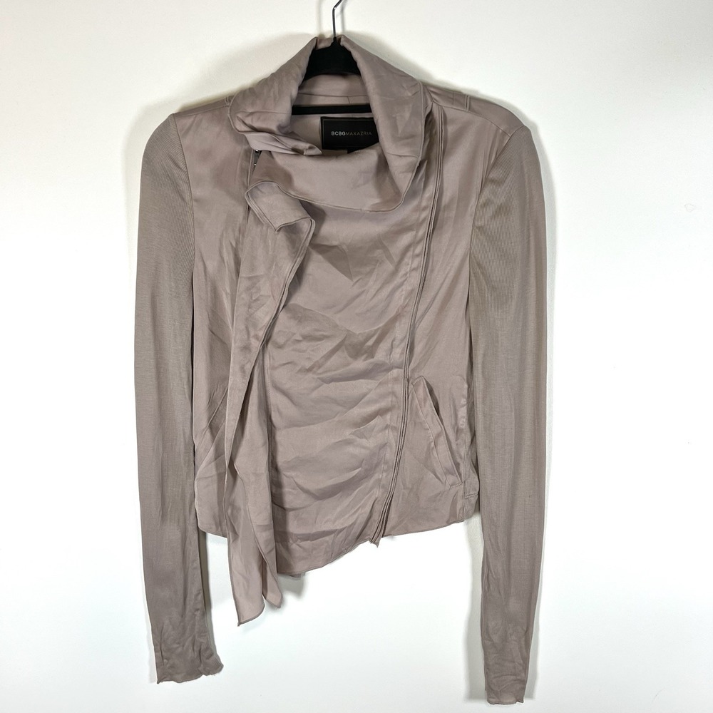BCBGMAZARIA ASYMMETRICAL SOFT JACKET PURPLE MEDIUM ZIPPER WIDE LAPEL WOMENS‎